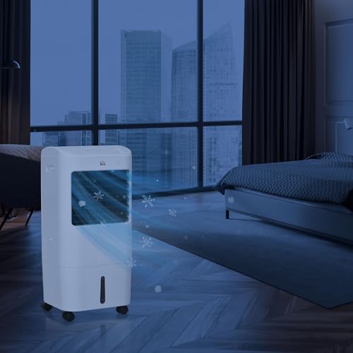 Miniatura 8 de Homcom Enfriador De Aire Portátil 3 En 1 Tanque De Agua 15l Climatizador Evaporativo Oscilante Con 3 Velocidades Control Remoto Temporizador 7,5h Pantalla Led Efecto 15-20 37x32x78 Cm Blanco