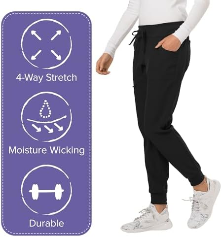HeartSoul Women's Medical Scrub Jogger Pants Contemporary fit Drawstring Waistband Jogger with 5 Pockets - HS030, XS, Black - 2