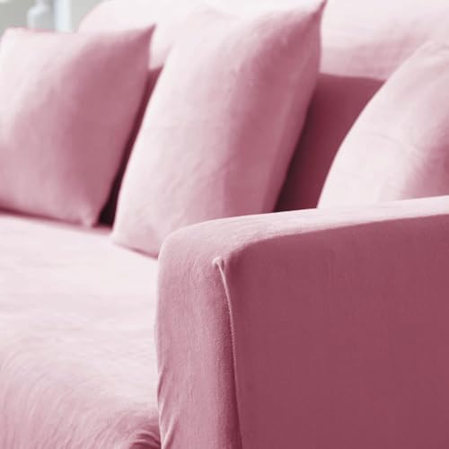 Image of HOKIPO 200 GSM Premium Velvet Series Elastic Sofa Cover 3 Seater, Pink (NEW-AR-4738-PNK)