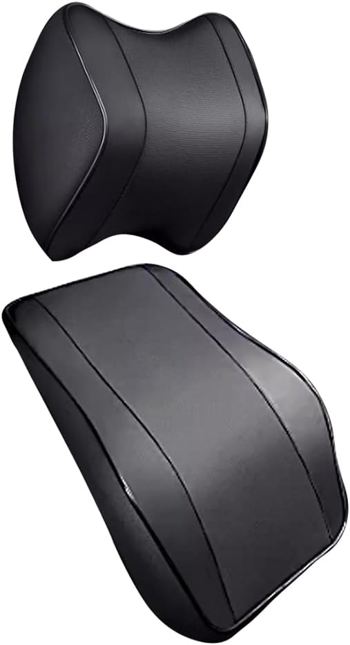 Car Head Support Pillow for Audi A1 A3 A4 A5 Leather, Car Lumbar Support Pillow Softness Car Headrest Pillow,3-A Black