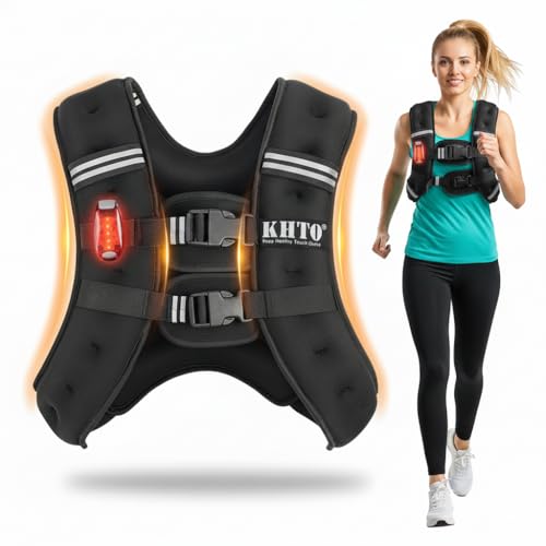 KHTO Weighted Vest Woman Men-5lbs/10lbs/15lbs/20lbs/25lbs/32lbs Weight Vest with Warning Light Reflective Strip for Workout, Strength Training, Running(10LB) by KHTO - Used condition - US$13.28