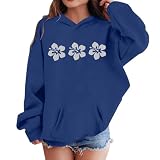 Huihong Children's Sweatshirt Hoodie Kids Girls Floral Cute Graphic Winter Long Sleeved Tops Pullover Hoody for Girls Oversized School Comfy Casual Jogging Blouse 2-13 Years (Dark Blue, 12-13 Years)
