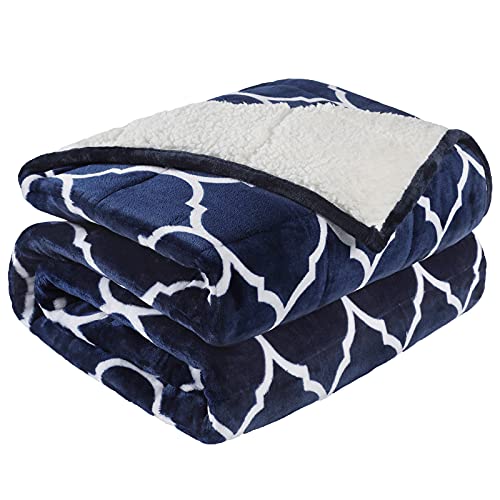 Cottonblue Morocco Sherpa Weighted Blanket 15lb, 60x80 navy