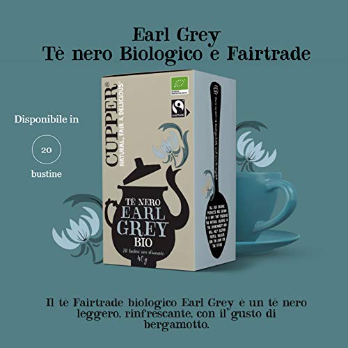 Cupper - Pack de 4 Cajas de 20 Bolsitas de Té Negro Ecológico Early Grey - Propiedades Estimulantes - Con un Toque… - Imagen 3