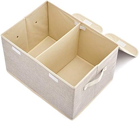 EZOWARE Set of 3 Large Storage Boxes with Lids and Handles, Linen Fabric Foldable Storage Organizer Containers for Home, Office, Nursery, Closet, Bedroom, Living Room