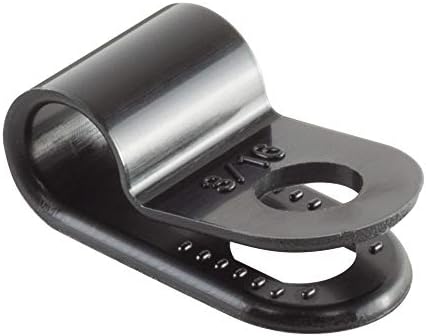 GTSE 100 Pack of Black Nylon P-Clips, 5.0mm (3/16) Diameter, Plastic Cable Clips