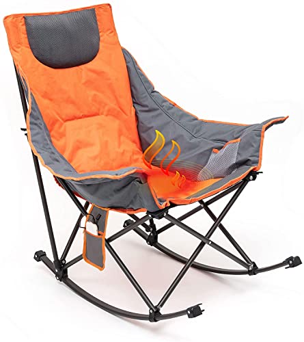 SUNNYFEEL Oversized Heated Rocking Camping Chair Fully Padded Patio Chair with Side Pocket High Back Portable Lawn Recliner with Carry Bag Outdoor Rocker Camp Chair for Adults Heavy Duty 500 LBS
