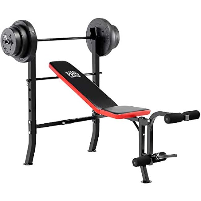 Marcy Standard Weight Bench with 80lbs to 100 lbs Vinyl-Coated Weight Set for Strength Training, Weight Lifting for Personal Home Gym