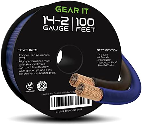 GearIT 14 Gauge 2 x 2.5mm Speaker Wire Cca Cable (30.4 Meters - Black Blue)