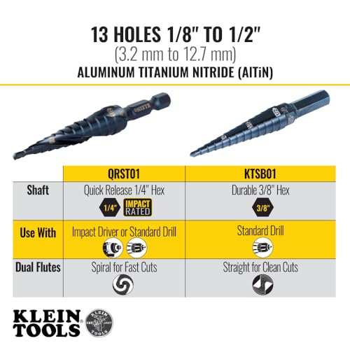 Klein Tools KTSB01 Step Drill Bit Double-Fluted #1, 1/8 to 1/2-Inch with Easy-to-Read Markings and Targets, 3/8-Inch Hex Shank by KLEIN TOOLS - Image 5