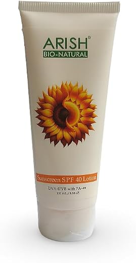 ARISH Bio-Natural Sunscreen SPF 40 Lotion, Broad Spectrum UVA/UVB, PA++, 100 ml
