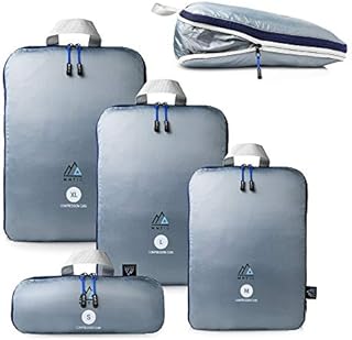 MNT10 Packing Bags with Compression S, M, L, XL I Packing Cubes with Loop as Suitcase Organiser Light Compression Bag for Backpack Clothes Bags as Luggage Organizer for Travel Grey 01 - Grau S