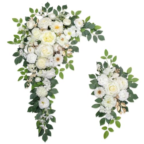 Odouzy Wedding Arch Flowers,Artificial Flower Arch Decor,2pcs Artificial Flower Arrangement for Wedding Decor Reception Backdrop Floral Decorations (White)