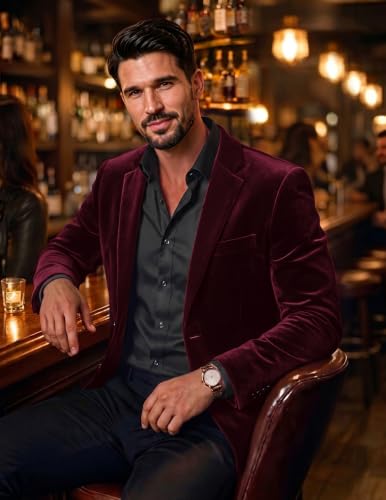PJ PAUL JONES Mens Velvet Blazer Jacket Two Button Sport Coat Solid Suit Jackets for Dinner Prom Wedding - Image 3