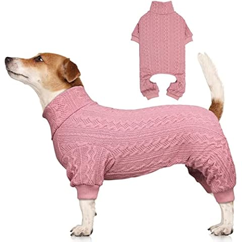 Dog Sweater Turtleneck Knitted Dog Clothes Solid Color Puppy Sweater Warm Cat Sweater Dog Sweaters for Large Dogs (Pink & L) Cover