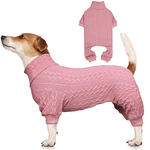 Dog Sweaters for Large Dogs Turtleneck Knitted Pet Clothes Solid Color Puppy Sweater Warm Dog Sweater(Pink&L)