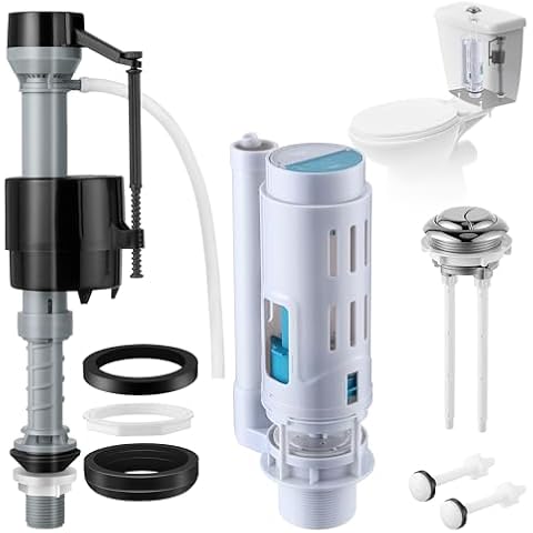 Saillong 1 Pack 2 Inch Universal Toilet Tank Replacement Kit, Include Dual Flush Valve with Push Button, Toilet Fill Valve, Bowl Gasket and Plastic Bolts, Tank Parts Replacement for 2-Piece Cover