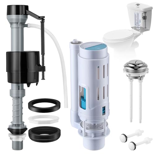 Saillong 1 Pack 2 Inch Universal Toilet Tank Replacement Kit, Include Dual Flush Valve with Push Button, Toilet Fill Valve, Bowl Gasket and Plastic Bolts, Tank Parts Replacement for 2-Piece