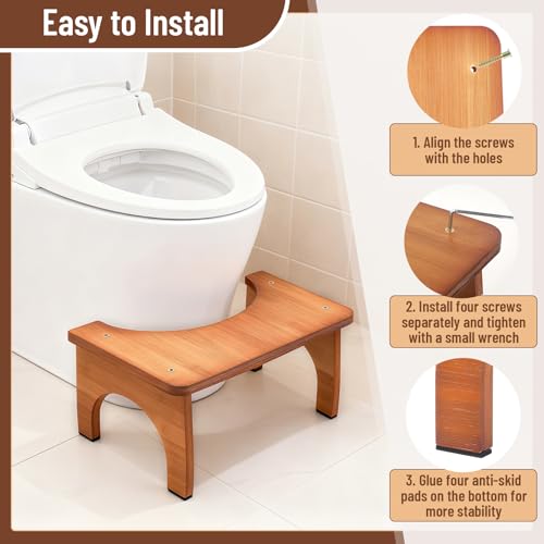 Nastopee Bambus Toilettenhocker Für Erwachsene, Ergonomischer Wc Hocker Für Kinder, Squatty Potty Mit Anti-Rutsch-Pad Für Hämorrhoiden Verstopfung Blähungen
