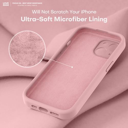 Image of LOVE 3000 Designed for iPhone 14 Case, Premium Silicone with [Soft Anti-Scratch Microfiber Lining] Shockproof Protective Phone Case for Men Women Girls 6.1 inch, Pink Sand