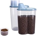 2 Pack 2lb/2.5L ou 1,5lb/1.8L Conteneur d'aliments pour animaux de compagnie avec tasse de mesure, Verser la goutte pour petit chien tortue d'oiseau chat, Entreposage étanche (Blue 2.5L)