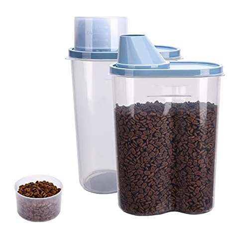GreenJoy 2 Pack 2lb/2.5L Pet Food Storage Container with Measuring Cup, Can Covers and Bowl for Small Dog, Cat, Waterproof-BPA Free Cover