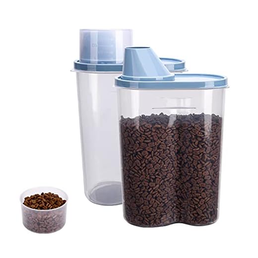 GreenJoy 2 Pack 2lb/2.5L Pet Food Storage Container with Measuring Cup, Can Covers and Bowl for Small Dog, Cat, Waterproof-BPA Free