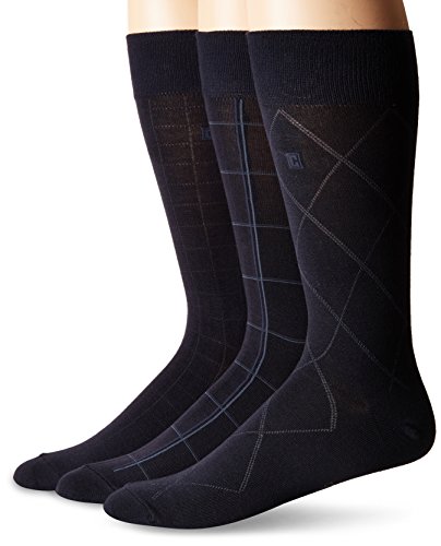 Chaps Men's Classic Dress Crew Socks-3 Pair Pack-Pattern And Solid Color Designs, Dashed Windowpane (Navy), Shoe Size: 6-12 #TOP3