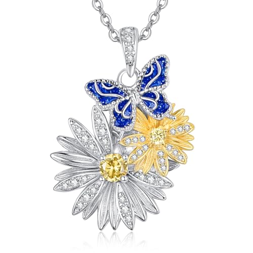 Collier fleur et papillon argent pour un cadeau de fête