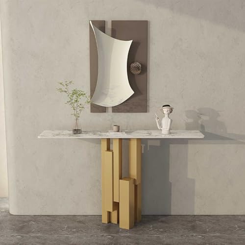 ZARUX Console Table Narrow Hallway Decor Entryway Foyer Table with Geometric Base, Modern Console Table Easy Assembly Industrial(Gold,100cm/39.2in)