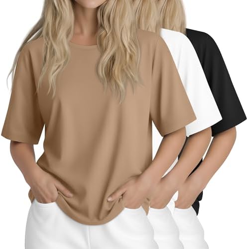 Huukeay 3 Pcs Womens Half Sleeve Top Elbow Length T Shirt Women Round Neck Basic T Shirt Summer Casual Blouses