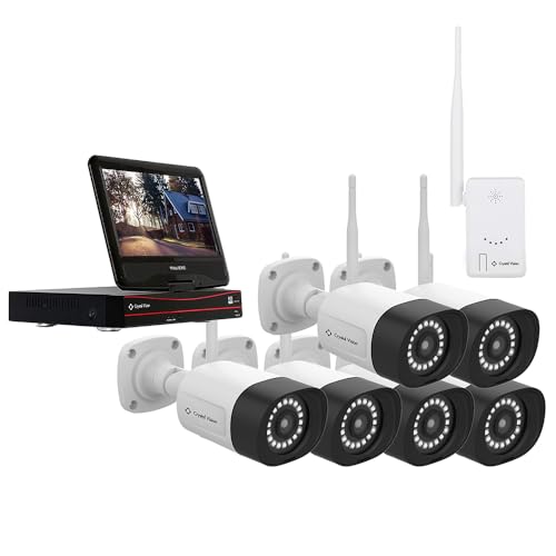 [8CH]   1080P Full HD Wireless Surveillance System, 6 x 3MP Two Way Audio Siren Cameras w/18 LED floodlight for Enhanced Brightness, Visibility - Crystal Vision CVT808C-65C