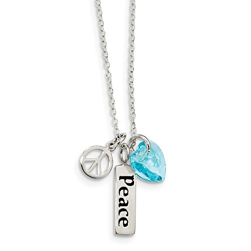 925 Sterling Silver Enameled Peace Blue Swarovski Heart Charm Chain Necklace Pendant Crystal Fine Jewelry For Women Gifts For Her