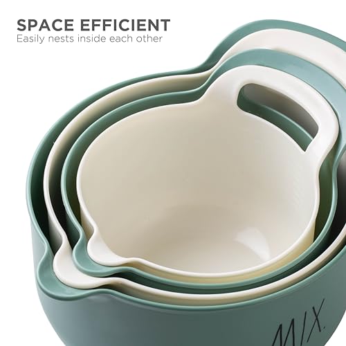 Rae Dunn Non-Slip Mixing Bowls - 4 Piece Nesting Plastic Mixing Bowl Set with Pour Spouts and Handles-Measurement Markings (Sage) by Rae Dunn - Image 6