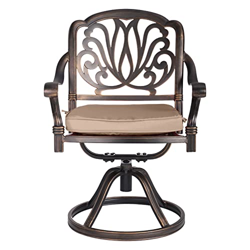 JOVNO Outdoor Furniture 2-Piece Cast Aluminum Bistro Swivel Arm Chair Set, Patio Dining Set-Bronze (Khaki) - Thumbnail 6