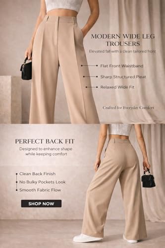 Image of Twill Regular Fit High-Waist Korean Trousers for Women & Girls | Casual Pants Outings