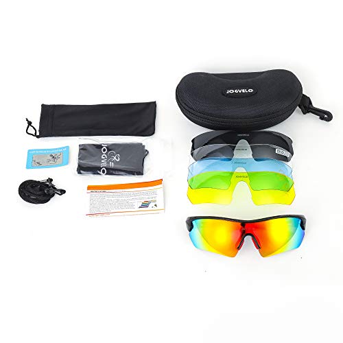 Jogvelo Polarized Sports Sunglasses,Cycling Glasses Men With 5 Interchangeable Lenes, White #TOP7