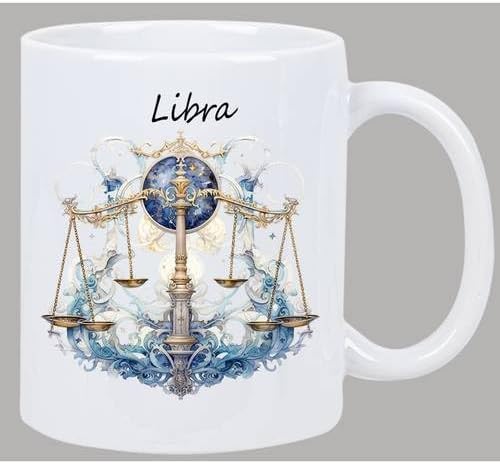 RYN® PRINTED DESIGN 1pc, Libra Constellation Themed Ceramic Coffee Mug With Letter Print, Reusable Multi-Purpose Cup For Coffee, Tea, Cocoa, Milk, And More.