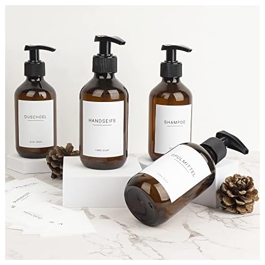 Ezebesta 4 Stück 300ml Seifenspender mit Etiketten Lotionspender aus PET Plastik Leer Flasche mit Schwarz Lotion Pumpe Spender