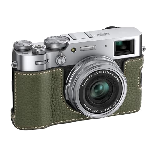 Funda media para cámara Fujifilm X100VI de cuero PU verde