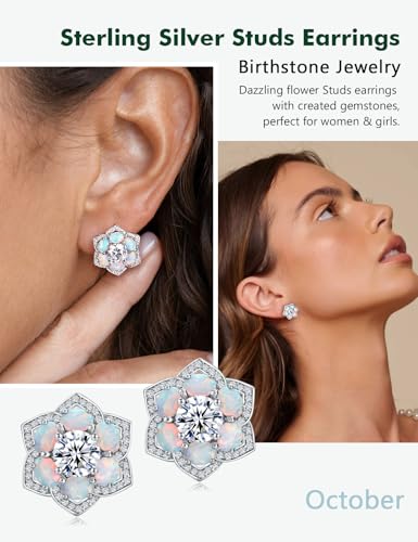 Sterling Silver Flower Shaped Stud Earrings for Women Trendy Six Leaf Clover Earrings Ruby/Sapphire/Emerald Stone Diamond Statement Studs Birthstone Anniversary Jewelry3