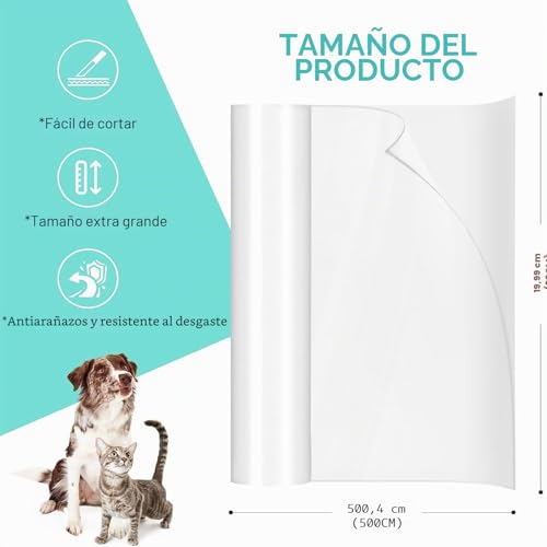 Miniatura 2 de Uross Protección Contra Arañazos Para Gatos, 5 M X 20 Cm, Contra Para Muebles De Gatos,Para Puertas De Perros, Transparente, Autoadhesiva