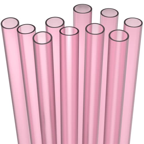 Fiesta First 10 EXTRA WIDE Long Reusable Hard Plastic Drinking Straws + Cleaning Brush - Fat Thick Large Jumbo Straws for Smoothies and Milkshakes - Pink - Dishwasher Safe BPA Free