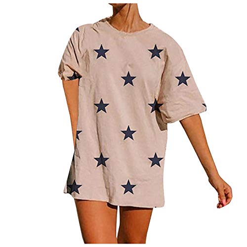 Shan-S Women's Oversized Casual O-Neck Loose T Shirts Star Printed Short Sleeved Summer Comfy Pullover Tops Blouse