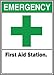 Accuform MRSD900VP Plastic Safety Sign,"Emergency First AID Station" with Graphic, 14" Length x 10" Width x 0.055" Thickness, Green/Black on White
