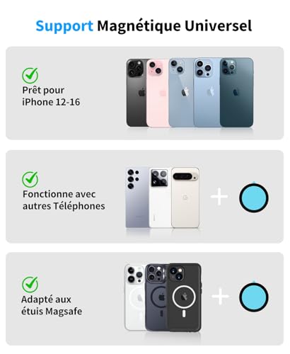Beeasy Magnetico Soporte Movil Coche con Ventosa, 360° Ajustable, Portátil Iman Soporte Móvil Coche Salpicadero Universal para iPhone 17 16 15 14 13 12 Pro MAX, Negro - imagen 5