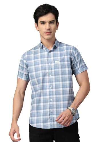 Image of Majestic Man Men's Slim Fit Premium Pure Cotton Plaid Check Half Sleeve Casual Shirt