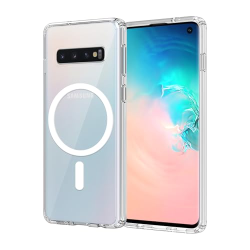 XNXA for Samsung Galaxy S10 Case Magnetic, [Compatible with Magsafe] 6.1-Inch Slim Fit Heavy Duty Protector Wireless Charging Shockproof Anti-Slip TPU and PC Transparent Protective Phone Cover, Clear