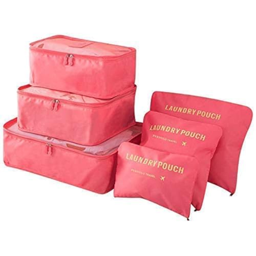 Image of Travel Organizer Pouch Set of 6, Space Saver Packing Cubes for Suitcase, Clothes, Underwear, Socks and Shoes (WATERMELON)
