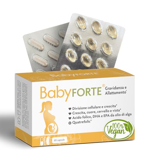 BabyFORTE® Vitamine Gravidanza Integratore | Vegano | 60 Capsule | acido folico + 17 Nutrienti - Omega 3 DHA EPA | Allattamento